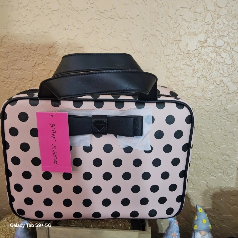 Betsey Johnson Pink and Black Polka Dot Cosmetic Bag